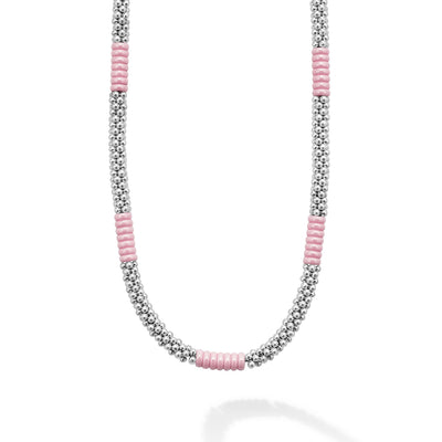 Pink Silver Station Ceramic Beaded Necklace | 5mm
