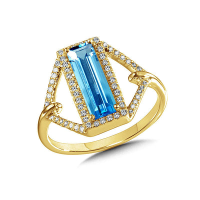 Emerald Cut Blue Topaz and Diamond Ring in 14K Yellow Gold