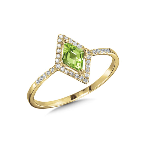 Peridot and Diamond Ring in 14K Yellow Gold
