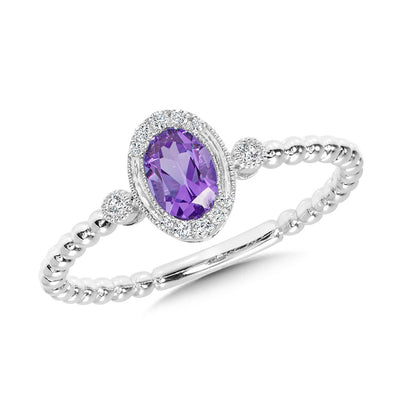 14K White Gold Amethyst and Diamond  Ring
