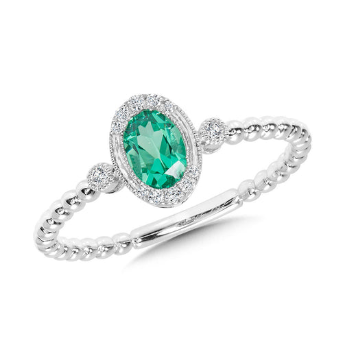 Oval Cut Green Quartz and Diamond Ring in 14K White Gold