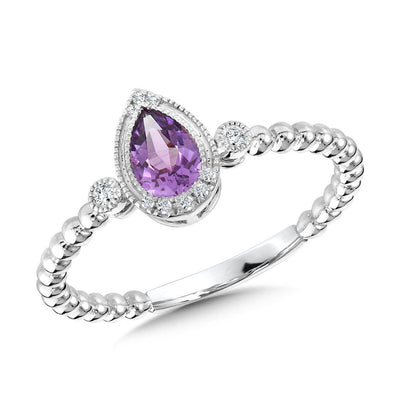 Pear Cut Amethyst and Diamond Ring in 14K White Gold