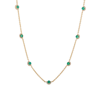 14K Yellow Gold Emerald and Diamond  Necklace