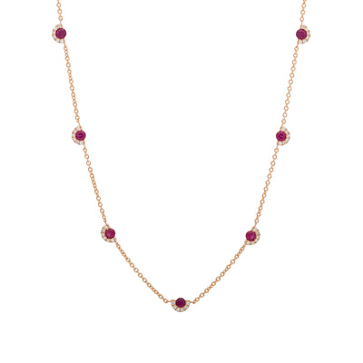 14K Rose Gold Ruby and Diamond Station Necklace