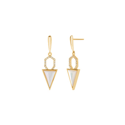Trillion Mother of Pearl and Diamond Drop Earrings in 14K Yellow Gold