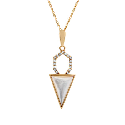 17.5" Trillion Mother-of-Pearl and Diamond Pendant Necklace in 14K Yellow Gold