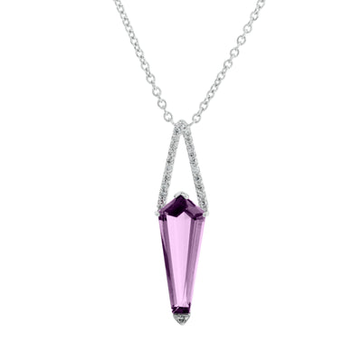 18" Amethyst and Diamond Pendant Necklace in 14K White Gold