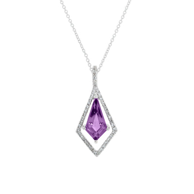 17.5" Amethyst and Diamond Pendant Necklace in 14K White Gold