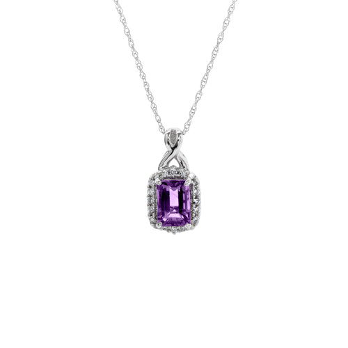 14K White Gold Amethyst and Diamond Pendant Necklace