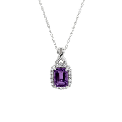 14K White Gold Amethyst and Diamond Pendant Necklace