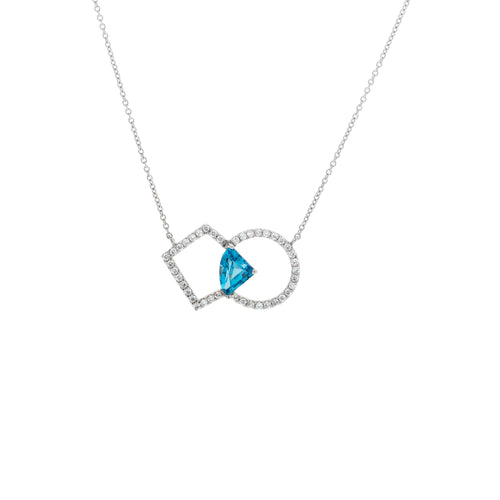 14K White Gold Trillion Blue Topaz and Diamond Necklace