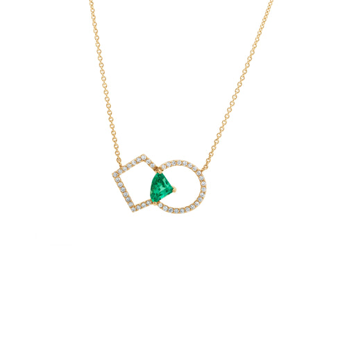 17.5" Trillion Green Quartz and Diamond Necklace in 14K Yellow Gold