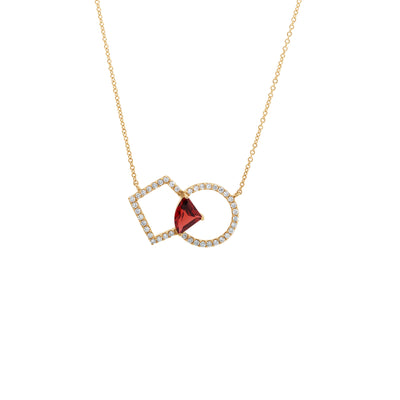 17.5" Trillion Garnet and Diamond Necklace in 14K Yellow Gold