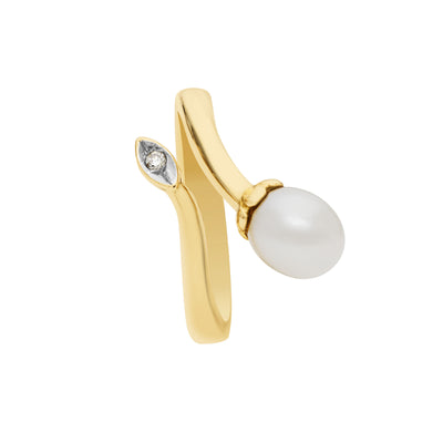 14K YELLOW CULTURED PEARL AND DIAMOND BYPASS WRAP RING