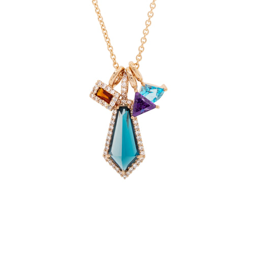 14K Rose Gold Blue Topaz, Amethyst, Citrine, and Diamond Pendant Necklace