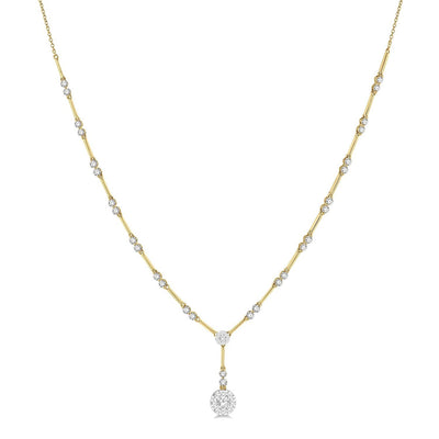 Diamond Bar Link Drop Cluster Necklace in 14K Two-Tone Gold, 1.85cttw