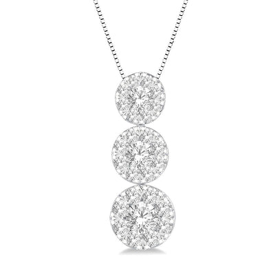 Triple Cluster Diamond Pendant Necklace in 14K White Gold, 0.75cttw