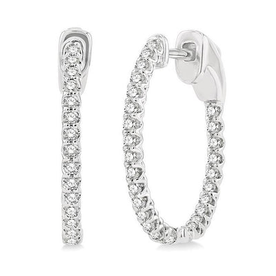 Pavé Diamond Round Hoop Earrings in 14K White Gold, 0.50cttw
