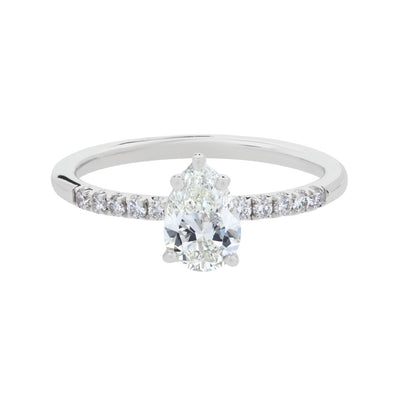 Pavé-Set Pear-Cut Diamond Solitaire Engagement Ring in 14K White Gold, 0.96cttw