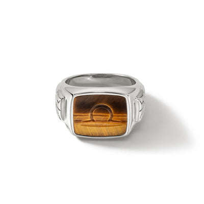 Sterling Silver Carved Signet Ring with Brown Tiger Eye