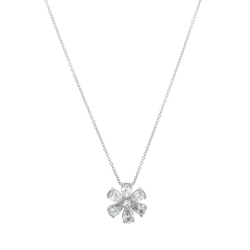 14K White Gold Lab Grown Flower Diamond Pendant Necklace