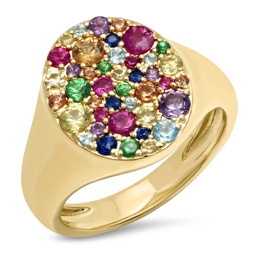Multi Colored Stone Signet Pinky Ring in 14K Yellow Gold