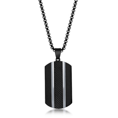 Black Plated Dog Tag Necklace in Stainless Steel