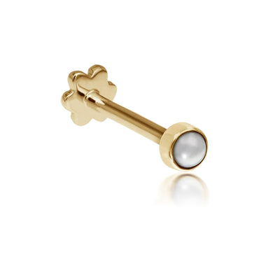Natural Pearl Threaded Single Stud Earring in 14K Yellow Gold