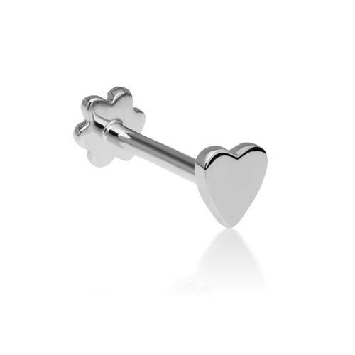 Heart Threaded Single Stud Earring in 14K White Gold
