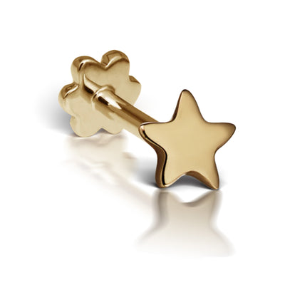Plain Star Threaded Single Stud Earring in 14K Yellow Gold