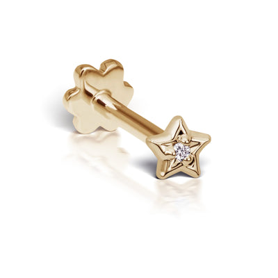 Diamond Solitaire Star Threaded Single Stud Earring in 18K Yellow Gold
