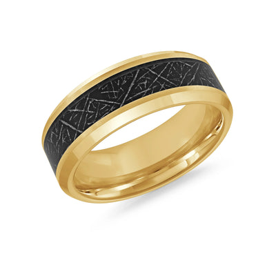 8mm Yellow Tungsten Steel Bevel Edge Band with Black Inlay