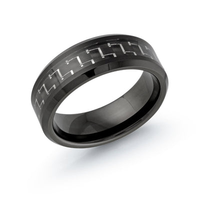 8mm Black Tungsten Steel Band with Carbon Fiber Inlay