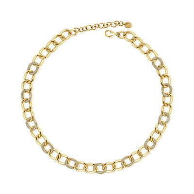 Alternating Pavé Diamond and Gold Oval Link Necklace in 14K Yellow Gold, 4.02cttw