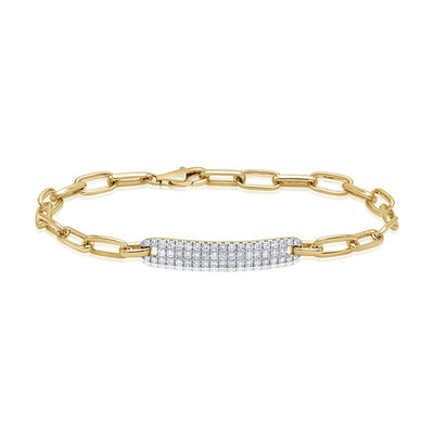 Diamond Bar Paperclip Bracelet in 14K Yellow Gold, 0.69cttw
