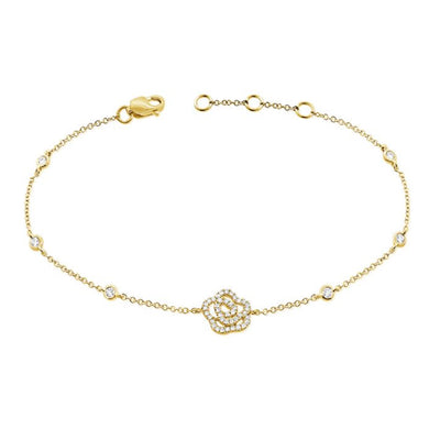Diamond Station Flower Bracelet in 14K Yellow Gold, 0.24cttw