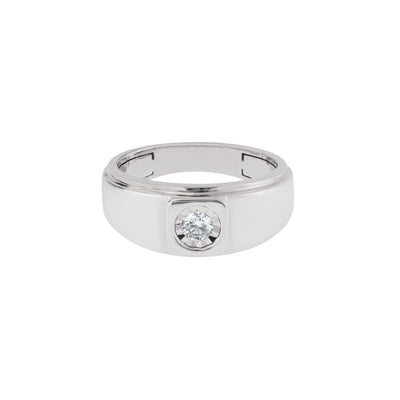 Men's Round Diamond Inset Square Bezel Ring in 14K White Gold, 0.23cttw