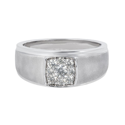 Diamond Cluster Men's Ring in 14K White Gold, 0.46cttw