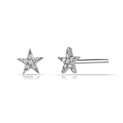 Pavé Diamond Star Earrings in 14K White Gold