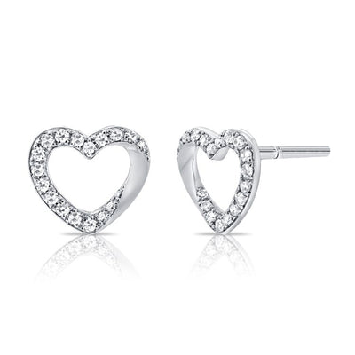 14K White Gold Open Heart Diamond Stud Earrings