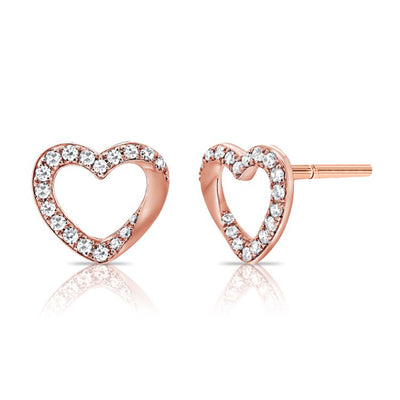 Open Diamond Heart Stud Earrings in 14K Rose Gold