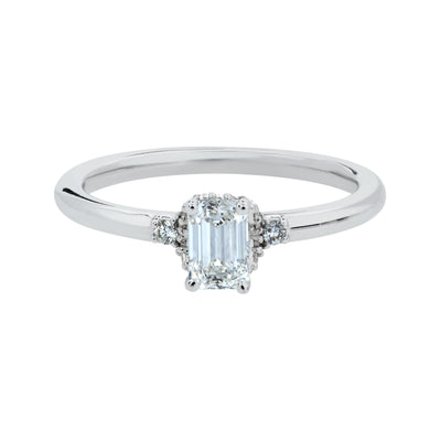Pavé-Set Emerald-Cut Diamond Engagement Ring in 14K White Gold, 0.58cttw