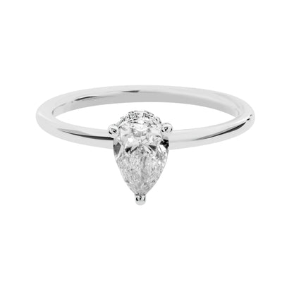 Diamond Scarfed Pear Center Engagement Ring in 14K White Gold, 0.80cttw