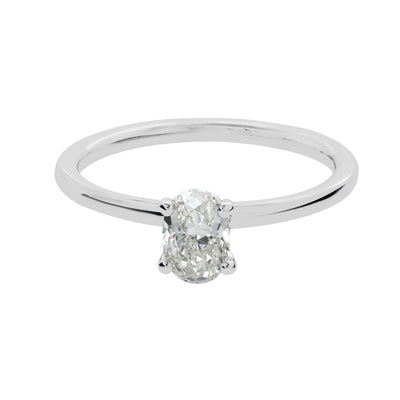 Diamond Scarfed Oval Center Solitaire Engagement Ring in 14K White Gold, 1.30cttw