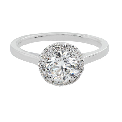 Diamond Halo Round Center Engagement Ring in 14K White Gold, 1.25cttw