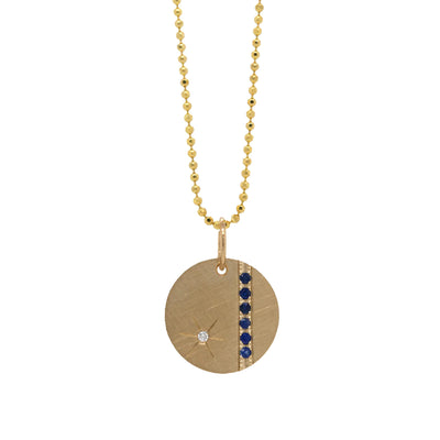 "Hawi" Diamond and Sapphire Disc Charm in 14K Yellow Gold