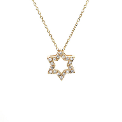 14K Yellow Gold Star of David Diamond Necklace