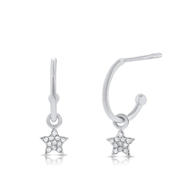 14K White Gold Diamond Star Drop Earrings