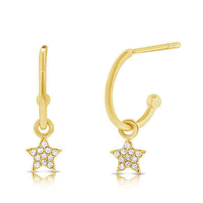 Pavé Diamond Star Huggie Hoop Earrings in 14K Yellow Gold