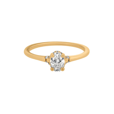 Diamond Scarfed Oval Solitaire Engagement Ring in 14K Yellow Gold, 1.30cttw